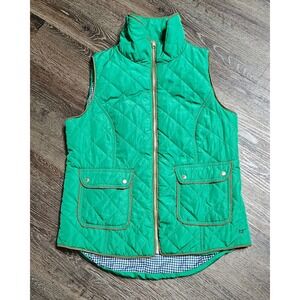 Crown And Ivy Women's Large Green Quilted Vest Gingham Lining